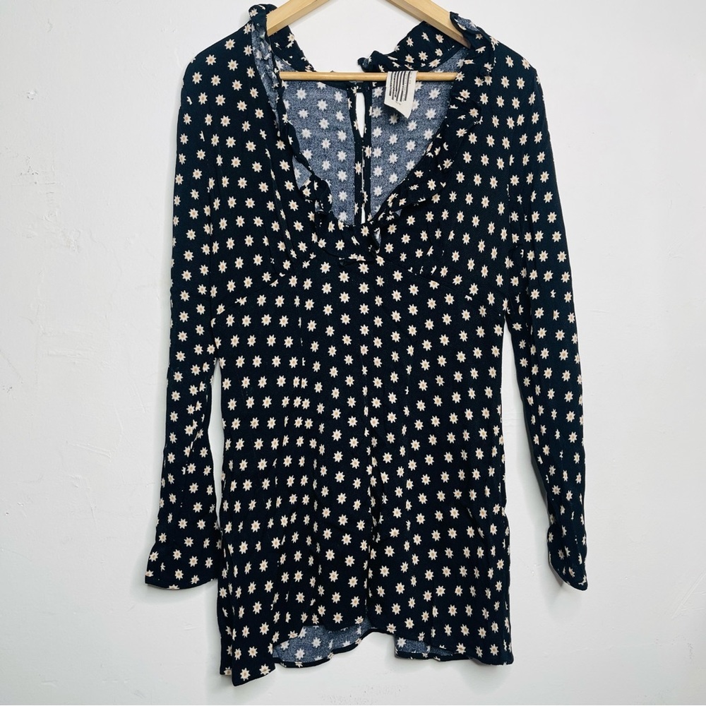 FREE PEOPLE black daisy print dress long sleeve